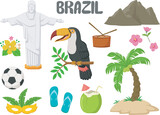 Fototapeta Dinusie - Set of Brazil famous landmarks