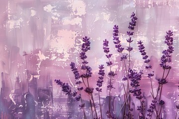 Wall Mural - Abstract culinary floral motifs inspired by lavender fields sway gently against a backdrop of soft lilac, imbuing the scene with a serene ambiance.