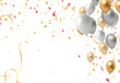 Celebration background with balloons, confetti and ribbons. Vector illustration.