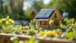House model featuring solar panels for electricity generation