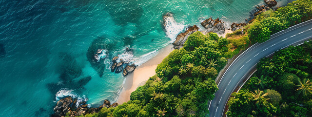 Wall Mural - road on the ocean shore top view