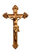 An old wooden cross with Jesus Cristus, isolated on a transparent background