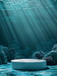 product podium display presentation with underwater background and sunlight from water surface vertical aspect