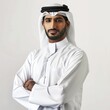 An Emirati entrepreneur, modern and traditional, representing the dynamic business landscape of the UAE on white background. 