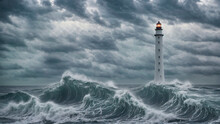Lighthouse During A Storm. Sky And Wave Animation.