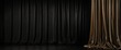 Black luxurious elegant silk smooth shiny curtain drapes decor hanging on plain black background from Generative AI