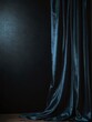 Portrait photo bright blue luxurious elegant silk smooth shiny curtain drapes decor hanging on plain black background from Generative AI