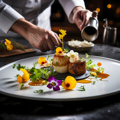Wall Mural - A chef presenting a beautifully plated dish.