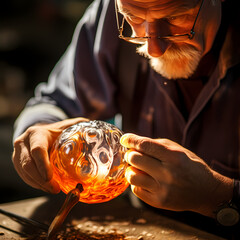 Wall Mural - Close-up of a glassblower creating a delicate ornament