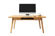 Wooden computer desk isolated on transparent background