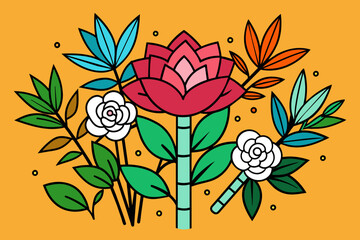 boho style flower line art colorful Bamboo Illustration