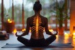 Young Woman In Lotus Position Meditating With Glowing Spine, Yoga And Wellness Concept