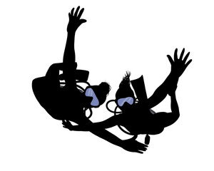 Wall Mural - silhouette of female scuba divers