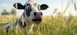 The cow looks surprised. on a farmer's pasture, big eyes. generative ai
