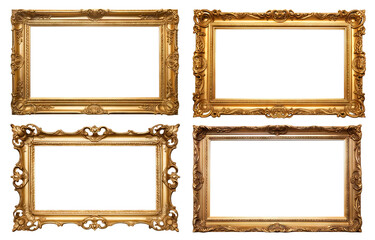 Canvas Print - Set of antique golden rectangular picture frames, cut out