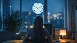 Businesswoman Working Late in Office to Meet Deadline, Businesswoman, working late, deadline