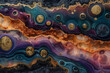 slab, picture jasper design, close-up. multi color, a little blue, a little purple, a little gold, some glow, some dark , webs of cells, some translucence, vary colors