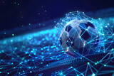 Fototapeta  - Football with futuristic network connection technology big data. Colors neon background.