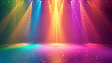 Wall Mural - orange, blue, yellow, green, white, grey, rainbow, colour stage background wallpaper with spotlight 