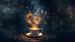 Edle antike Kaffeetasse romantisch mit Herzen in gold als Hintergrund im Lichter Bokeh zum Muttertag und Valentinstag, ai generativ