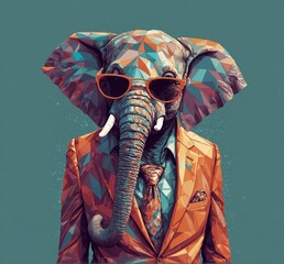 Portrait of an elephant in a suit and sunglasses. 3d illustration