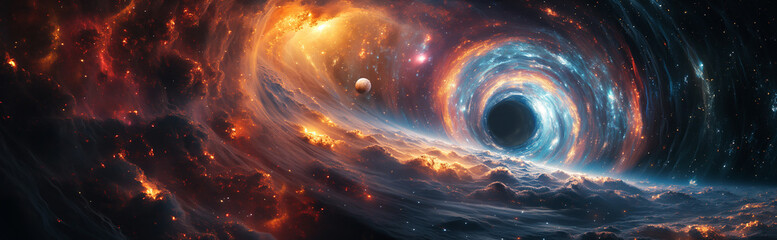 Wall Mural - panorama of outer space with stars, constellations, galaxies, planets and black hole