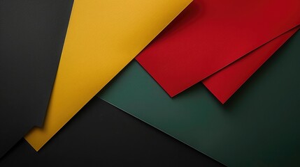 Wall Mural - A visually impactful flat lay composition featuring red, yellow, and green colored papers arranged on a sleek black background, symbolizing the vibrant spirit of Black History Month