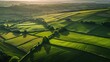 Green Fields. Aerial View of Rural Wales Farmlands from Up High