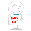 Check List message, school boy holding sign illustration