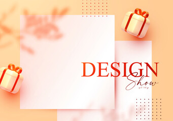 Wall Mural - 3d realistic premium product display design template. scene with square paper banner set, light and 