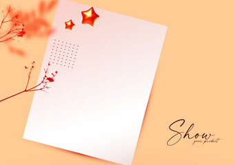 Wall Mural - 3d realistic premium product display design template. scene with a4 paper banner set, light and shad