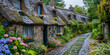 Enchanting Thatched Cottages Along a Cobblestone Path in a Rustic Village