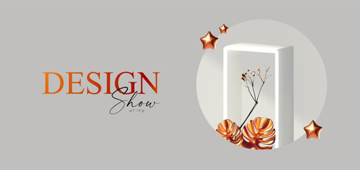 Wall Mural - 3d realistic product display design template. white scene with podium. elegant vector platform. stag
