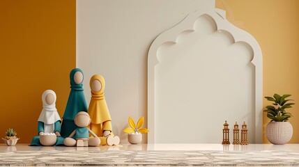 Wall Mural - 3D Muslim family decor with Ramadan decor