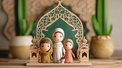 Sticker - 3D Muslim family decor with Ramadan decor