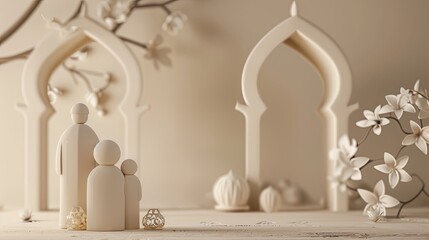 Sticker - 3D Muslim family decor with Ramadan decor