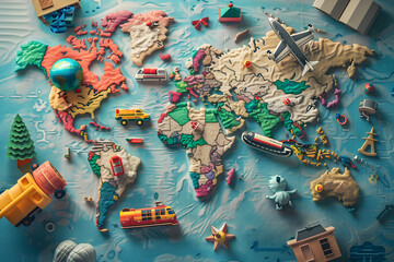 World map with toys Create adventures and trade.