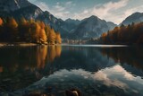 Fototapeta Natura - Beautiful autumn scene of Hintersee lake. Colorful morning view of Bavarian Alps on the Austrian border, Germany, Europe. Beauty of nature Generative AI