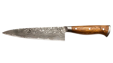 A transparent knife png file with a silver Damascus blade and a wooden handle