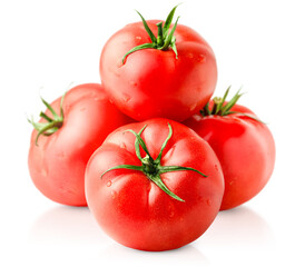 Wall Mural - four tomatoes on isolated white background