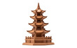 A detailed wooden model of a pagoda resting peacefully on a clean white background