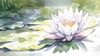 A watercolor depiction of a lotus flower basking in soft sunlight, highlighting the delicate play of light and shadow.