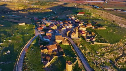 Wall Mural - Aerial view from a drone of town and municipality of Gormaz. Province of Soria. Castile and Leon. Spain. Spain. Europe