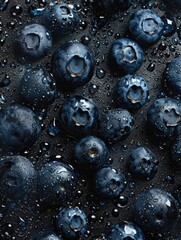 Wall Mural - A close up of blueberries with water droplets on them. Concept of freshness and natural beauty