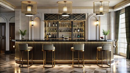 Wall Mural - Art Deco style bar room with bar stools