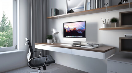 Wall Mural - modern desktop workspace modern office interior with computer