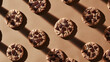 Top view of cookies with chocolate chip pieces on dark beige background. Food pattern. Aesthetic concept. Generative AI