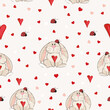 Cute vector pattern with lovely bunnies, ladybugs and hearts