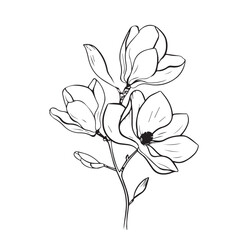 Magnolias in cartoon, doodle style . Image for t-shirt, web, mobile apps and ui. Isolated 2d vector illustration in logo, icon, sketch style, Eps 10, black and white. AI Generative