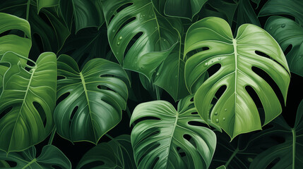 Poster - Exotic Monstera Leaf Detail in Vibrant Jungle Environment